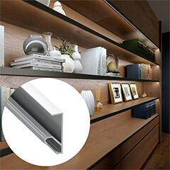 Lumines Q18 Ezüst - Alumínium bútorlap élvédő LED profil, bútor élvilágításhoz (Opál PMMA búrával) (LUMINES Q182-S + LUMINESB2-K2020-PMML PMMA)