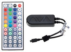 Optonica Smart LED vezérlő (TUYA) és távirányító RGB LED szalagokhoz, 44 gombos, fekete, zenei mód (6336)