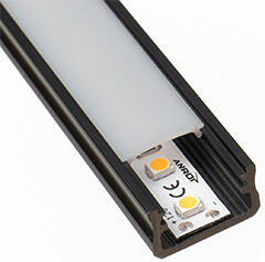 Lumines Type-A Fekete - Alumínium U profil LED szalagos világításhoz (Félig átlátszó búrával) (LUMINES-A2-CZ / LUMINESB-K2020-MR)