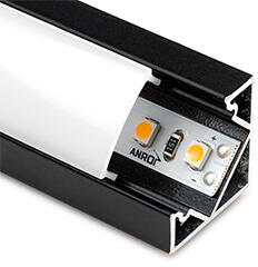 ANRO LED Profile ALP-007 Fekete - Alumínium sarok profil LED szalaghoz (Opál búrával) (LP201B - LP-UNICOV1-MLK)