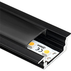 ANRO LED Profile ALP-001 Fekete - Alumínium U profil LED szalaghoz, süllyeszthető (Fekete búrával) (LP301B - LP-UNICOV1-BLK)