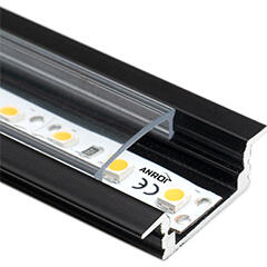 ANRO LED Profile ALP-001 Fekete - Alumínium U profil LED szalaghoz, süllyeszthető (Átlátszó búrával) (LP301B - LP-UNICOV1-TRA)