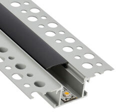 ANRO LED Profile ALP-015 Ezüst - Gipszkartonba süllyeszthető alu profil LED szalaghoz (Fekete búrával) (LP309N - LP-UNICOV1-BLK)