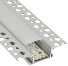 ANRO LED Profile ALP-013 Ezüst - Gipszkartonba süllyeszthető alu profil LED szalaghoz (Opál búrával) (LP305N - LP305-MILKC)