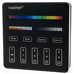 MiLight B4B Group Control csoport (4 zóna) fali távirányító panel RGB+CCT (FullColor) LED szalaghoz, elemes, fekete (Milight B4B 3V RGB+CCT panel remote black)