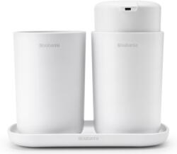 Brabantia ReNew 3db-os fürdőszobai pipere csomag - pumpás folyékonyszappan adagoló, fogkefetartó, pipere tálca, műanyag, fehér - 280382 (280382)