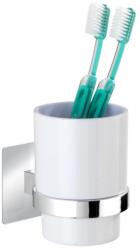 Wenko 23847800-Fogkefetartó pohár TURBO-LOC QUADRO ED. 7x9, 5 cm fényes króm/fehér 23847800 (WE0664)