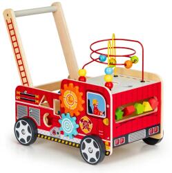 ECOTOYS Fa tűzoltóautó járássegítő oktató tologató 6 formabedobó kockával, 3+ (TL09025)