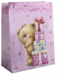 QX Ajándéktasak maci mintával 26 x 32 cm rózsaszín 368046