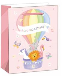 QX Állatok hőlégballonnal ajándéktasak pink 26x32 cm