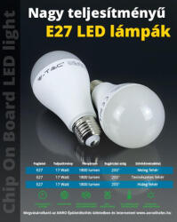 V-TAC LED lámpa E27 (17W/200°) Körte, hideg fehér (12971)