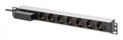 ASSMANN Priză de alimentare PDU Rack 19" cu întrerupător de circuit Tip C 16A, 7 prize Schuko CEE 7/3 (45°), cablu de 1, 8m, plug Unischuko CEE 7/7, 16A, aluminiu (DN-95439)