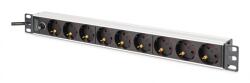 ASSMANN Priză de alimentare PDU Rack 19" cu siguranță de suprasarcină, 9 prize Schuko CEE 7/3 (45°), cablu de 2m, plug IEC C14, 10A, aluminiu (DN-95437)