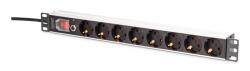 ASSMANN Priză de alimentare PDU Rack 19" cu protecție la suprasarcină, 8 prize Schuko CEE 7/3 (45°), cablu de 2m, priză Unischuko CEE 7/7, 16A, aluminiu (DN-95436)