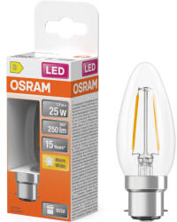 OSRAM B22d LED 1, 8W, 250 lm, 2700 K, melegfehér, áttetsző üveg-25 W izzó helyett - Star Classic B filament (4099854466526)