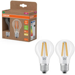 OSRAM E27 LED 3, 8W, 806 lm, 2700 K, melegfehér, áttetsző üveg-60 W normál izzó helyett, 2 darabos - Superstar+ Classic A filament (4099854253508)