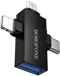 BOROFONE Adapter BV26D - USB to Lightning/Type C/Micro USB - fekete