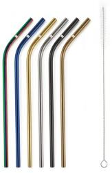 G21 BeEco Party fém szívószálak 6 db színes, hajlított + tisztító kefe (GMB2002PA6) - epenta