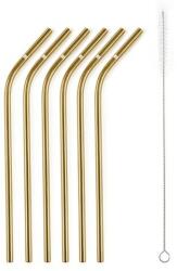 G21 BeEco Party fém szívószálak 6 db arany, hajlított + tisztító kefe (GZL2002PA6) - epenta