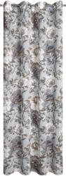 Eurofirany SANDRA dekoratív függöny, fém gyűrűkkel, 140x250 fehér és szürke virágokkal (409034)
