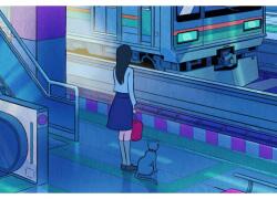  Vasútállomás plakát Anime lány macskával, 61x90 cm, poszter2984, többszínű (poster2984)