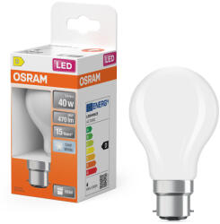 OSRAM B22d LED 3, 4W, 470 lm, 4000 K, hidegfehér, opál üveg-40 W izzó helyett - Star Classic A (4099854467561)