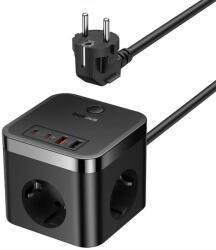 Baseus PowerCombo fali töltő, 3AC+2U+2C, 30W, 1.5m, Fekete (E00066400117-00)