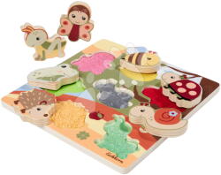 Eichhorn Puzzle din lemn cu structură textilă Animăluțe Feel Puzzle with Fabric Eichhorn 7 cuburi de inserție cu animăluțe de la 12 luni (EH6840)