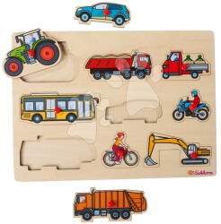 Eichhorn Puzzle de inserție din lemn Vehicule Vehicles Eichhorn 9 piese cu bază de la 12 luni EH5485 (EH5485)