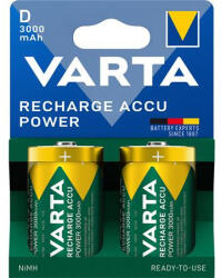 VARTA Tölthető elem, D góliát, 2x3000mAh, előtöltött, műanyagmentes, VARTA Power (VAKU09R) - officemarket