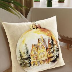 Markizeta Home Dekoratív párnahuzat, Párnához, Arany karácsonyi labda, Marquise, Bársony, 40x40 cm, Arany és Bézs (MAR_82389)