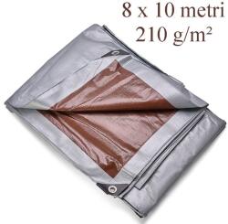 ProCart Ponyva 8x10 m, polietilén 210g/nm, vízálló, UV+ védelemmel, acélgyűrűkkel, ezüstbarna