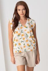 PIECES Pieces, V-nyakú mintás póló, Sötétsárga, Világosbézs, XS (17147804-BIRCH-LEMON-XS)