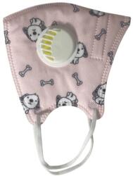 THK Gyermek FFP2 Valve-Valve maszk, kölyökkutyás minták, 5 rétegű, rózsaszín (RozCatel-Valva)