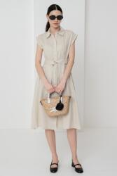 Benetton United Colors of Benetton, Lenvászon midiruha oldalzsebekkel, Világosbézs, XL (4AGHDV0B1-152-XL)