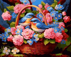 MagicArt Set de pictat după numere MagicArt - Păsări cântătoare printre flori (GX48456)