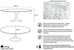  TULIP ELLIPSE MARBLE CARRARA fehér asztal - ovális márványlap, fém
