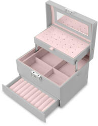 Massido Ékszeres doboz tükörrel - Szürke, Rózsaszín - pepita - 8 890 Ft