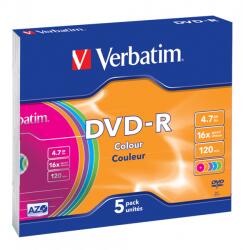 Verbatim 43557 DVD-R 4, 7GB/16x/színes írható felület/egyszer írható DVD 5db/csomag (43557) - pcx