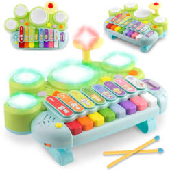 Ricokids interaktív Zongora dobokkal, 18 hó+, 8 Dal, 38x38x21cm, 3xAA - Zöld, Kék