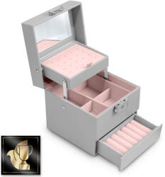 Massido Ékszeres doboz tükörrel - Szürke, Rózsaszín - pepita - 6 990 Ft