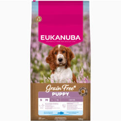 EUKANUBA 12kg Eukanuba Grain Free Puppy Small & Medium Breed tengeri hal száraz kutyatáp