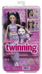 Mattel Kiskedvenc divatduó - Margaréta mintás lila ruhás divatbaba és kutyus figura (JFP35_JFP39)