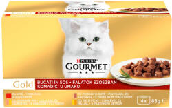 Gourmet Gold felnőtt teljes értékű konzerv macskáknak, falatok szószban 4 ízben (4x85 g) - 340 g