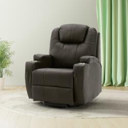  Elektromos fekvőfotel, relax fotelágy 8 pontos masszázs magyar nyelvű távirányítóval, ringató, forgatható rozsdamentes pohártartó AIR leather sötétbarna