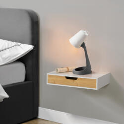 PremiumXL Fali Polc Bokn Fiókkal Bambusz Fehér