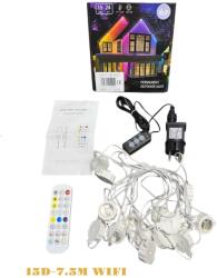 alloet Kültéri dekoratív RGB fényfüzér, Távirányítós és APP vezérléssel 15LED lámpa - 7, 5m