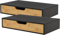 PremiumXL Fali Polc 2db-os Szett Bokn Fiókkal Bambusz Fekete