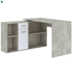 INTERMEBLE CARROLL Sarok Íróasztal Beton/Fehér Színben. 121 cm