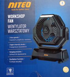 100 Hordozható akkumulátoros ventilátor Led világítással, műhelybe, kempingezéshez, fekete (NI-00001)